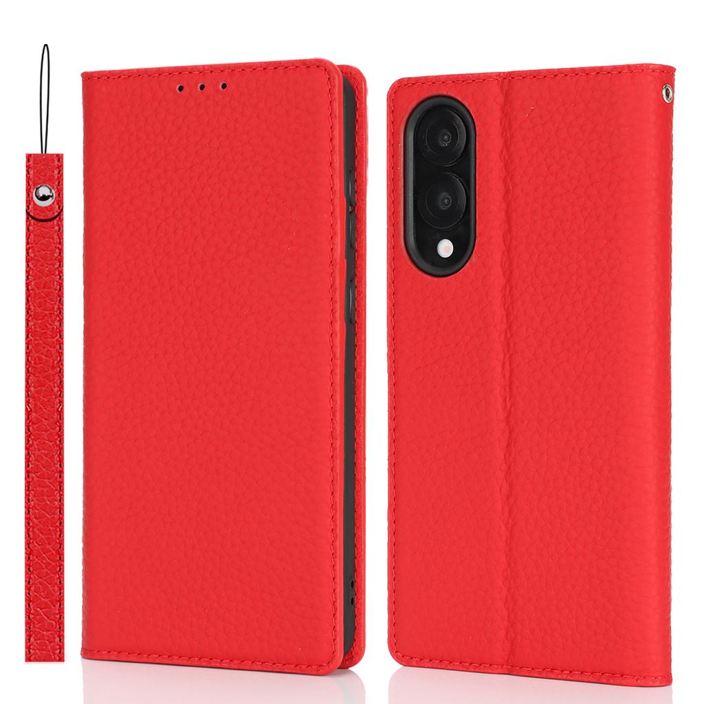 For Samsung Galaxy S25 Edge Wallet Case Genuine Cow Leather Phone Cover Litchi Texture
