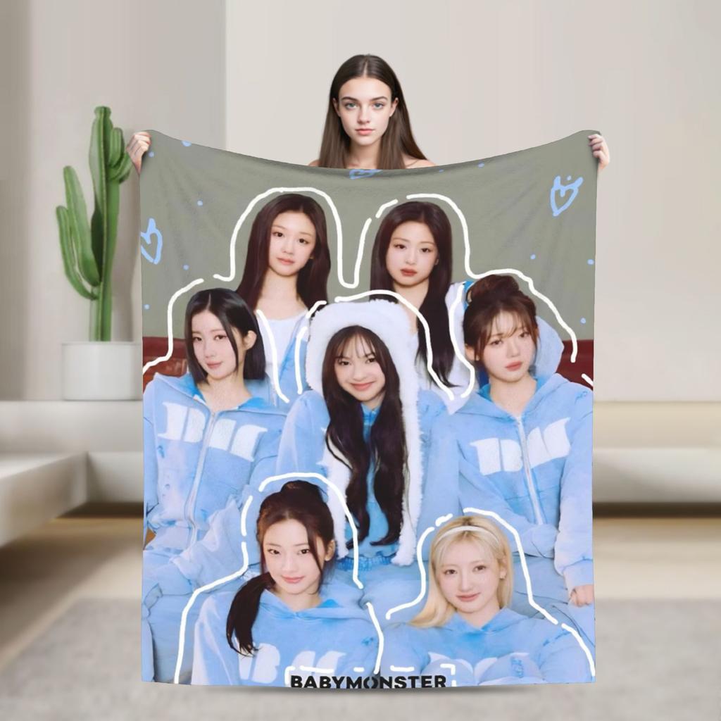 Kpop Babymonsters Group Blankets Velvet Spring/Autumn Multi-function Lightweight Throw Blanket for Home Office Bedspreads