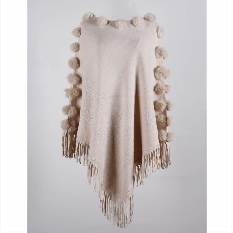 Damekappe Genser Høst Vinter Frynser Sjal Pullover Pure Color Strikkede Genser Topper