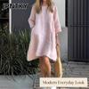 JPNTKY Women's Fashion Summer Spring Solid Color Print Casual Dresses