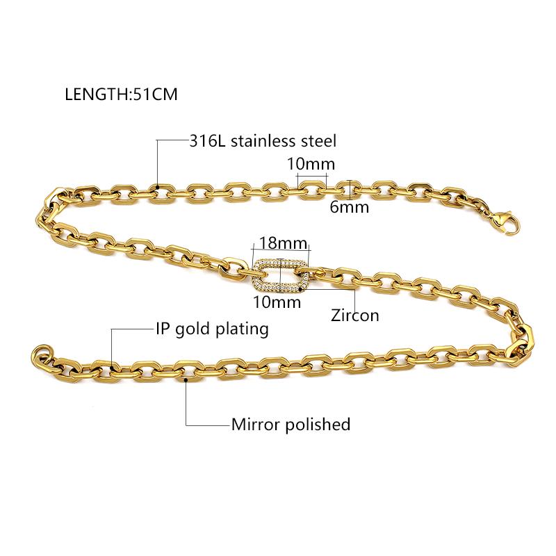 New Arrival Fashion Jewelry 18k Gold Plated Stainless Steel Simple O Chain Inset Zircon Necklace Bracelet Jewelry  for Women
