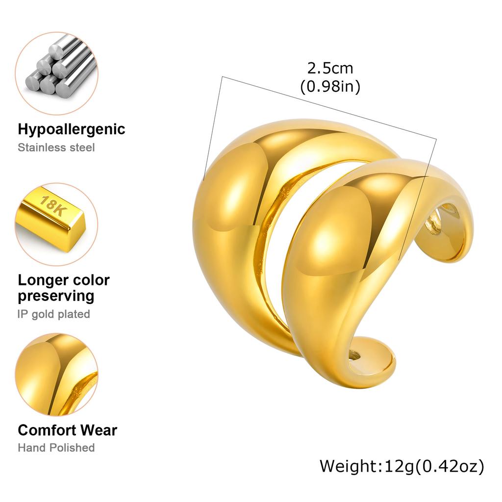 Double-layer Curved Opening Ring for Women,Gold Color Stainless Steel High Quality Rings,Fashion Jewelry Gifts