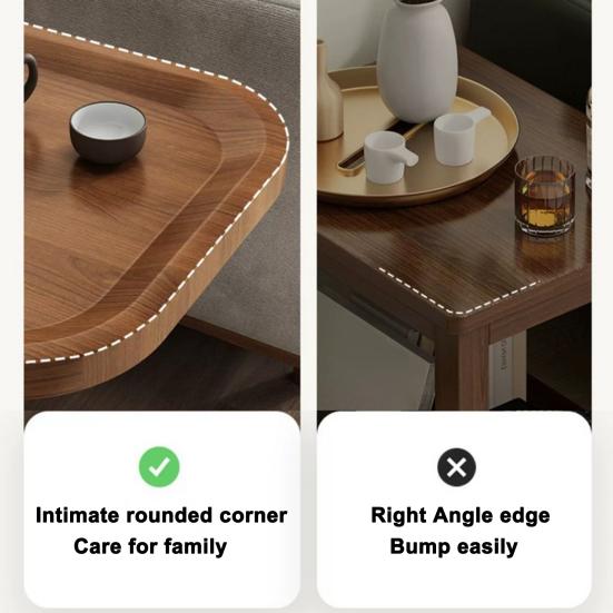 Tea Table C Shaped End Table, Adjustable Height Side for Couch, Night Stand with Bedside 2-Tier Storage Shelf, Living Room and Bedroom (Brown)