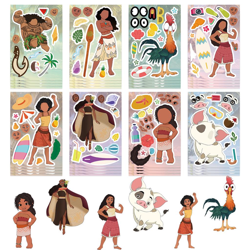 8PCS Moana Sticker Set Cute Cartoon Face-Changing Mug Computer Mobile Phone Notebook Decoration Waterproof Stickers