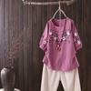 Summer Women Fashionable Retro Embroidered Cotton Linen T-shirt Women's Summer Outfit Ethnic Plus Size Loose Short Sleeved