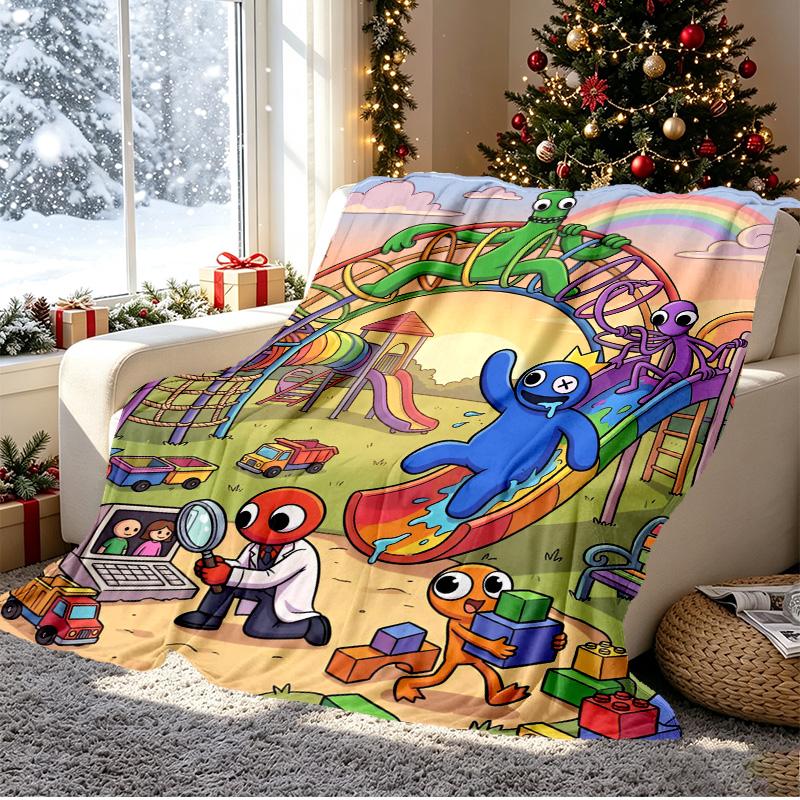 Game Rainbow Friends Pattern Blanket for Home Decoration, Bed, Sofa, Car Travel, Camping, Suitable for All Seasons, Birthday Christmas Gift