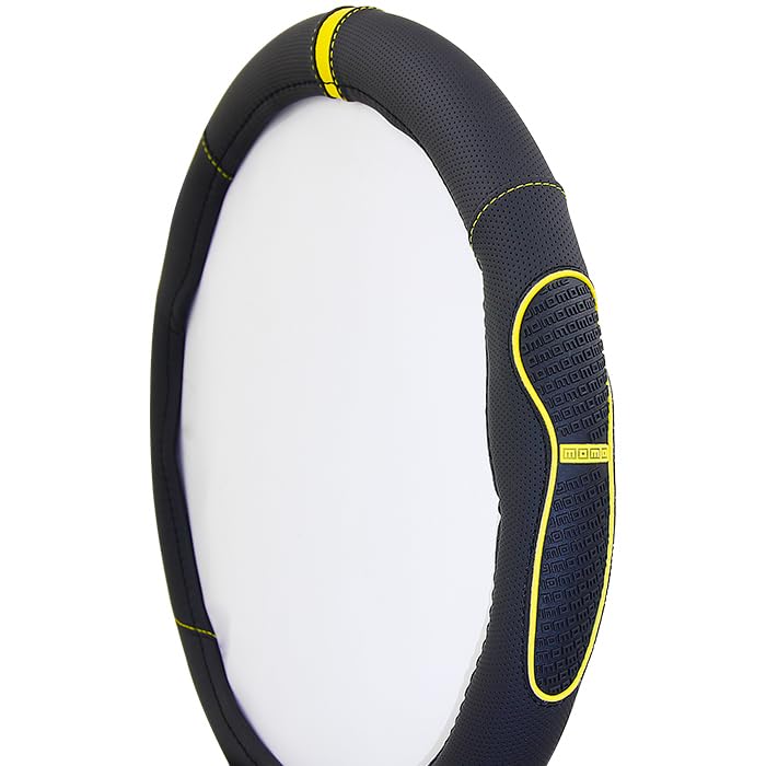 MOMO SUPER GRIP Steering Wheel Cover for Kei Compact and Minivans with Yellow MOMO Size M Cars, Cars, (Black-Yellow logo, (38-39cm))