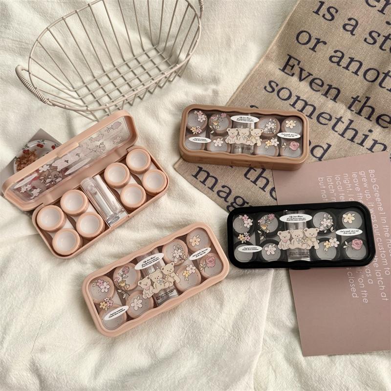 Cute Cartoon Bear Contact Lens Storage Case With Mirror Portable Contact Lens Container Box For Travel Outdoor Organizer Tool