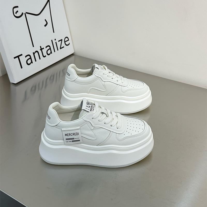 Thick-soled heightening little white shoes women's shoes 2025 spring and summer new leather muffin casual sports board shoes big head bread shoes