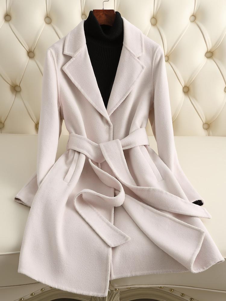 2024 Autumn/Winter Double-Faced Cashmere Women's Mid-Length Slim Wool Coat for Petites