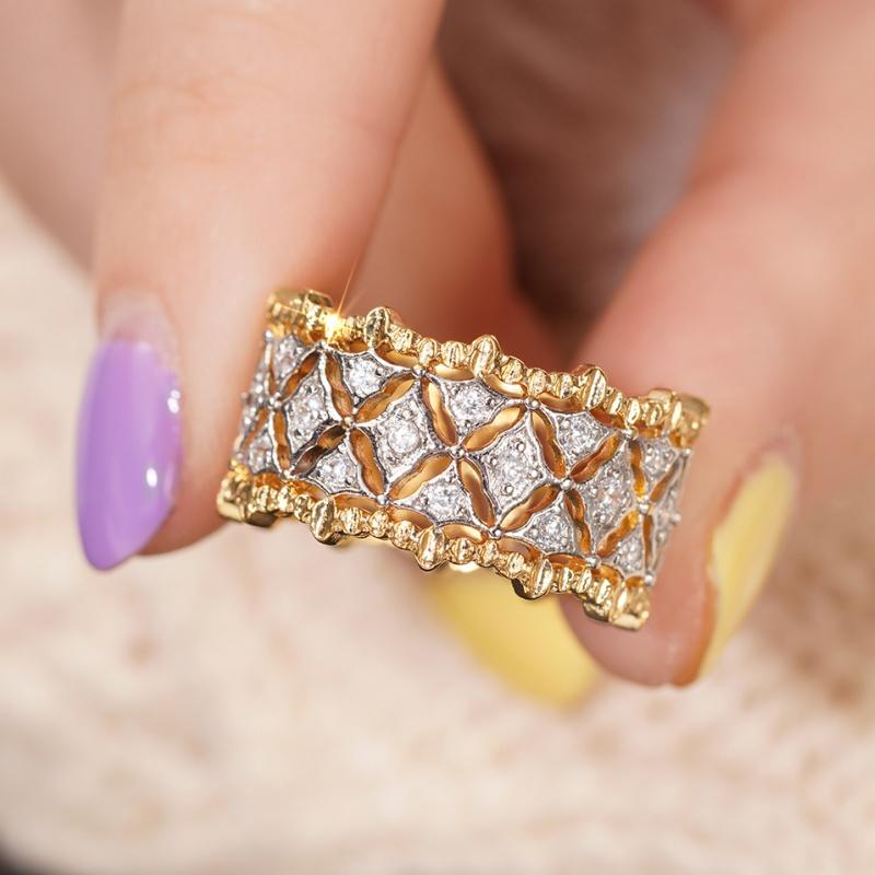 CAOSHI Ästhetische Hohlmuster Ringe für Damen Zweifarbig Metallisch Fingeraccessoires Klassisch Vielseitig Hochzeitsparty Schmuck 9