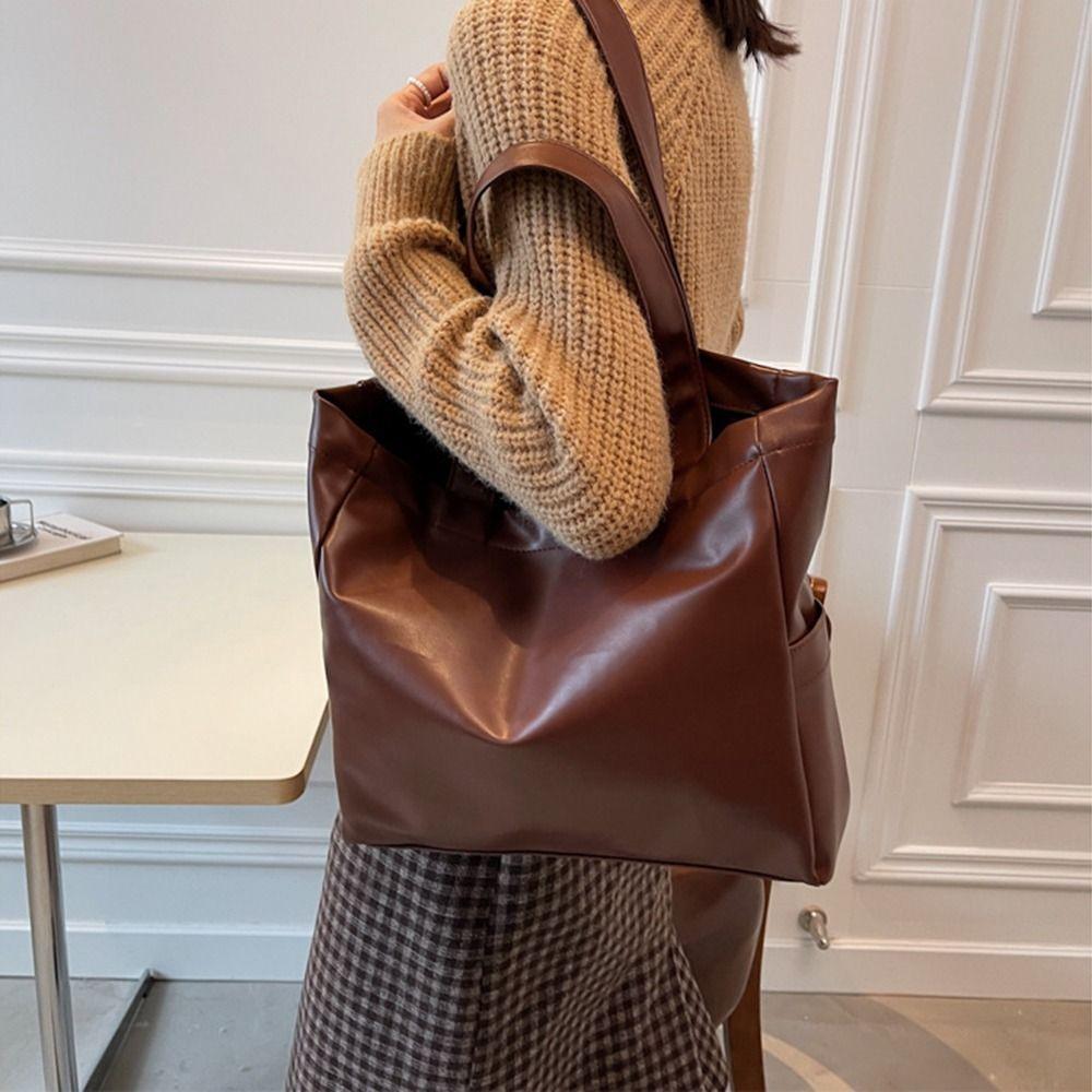 Vertical Square Large Capacity Handbag Solid Color Portable Shoulder Bag College Student