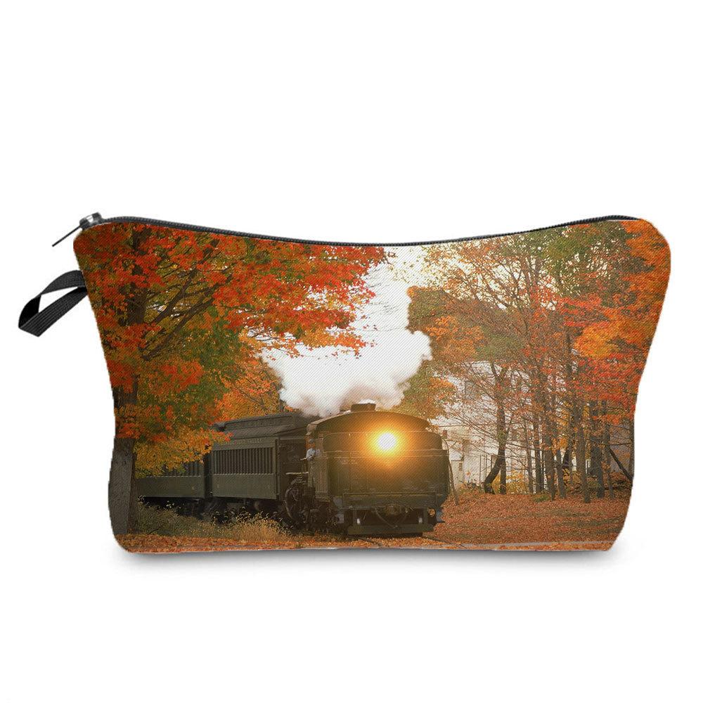 Women Railway Print Cosmetic Bag Toiletries Organize Travel Storage Case 6782