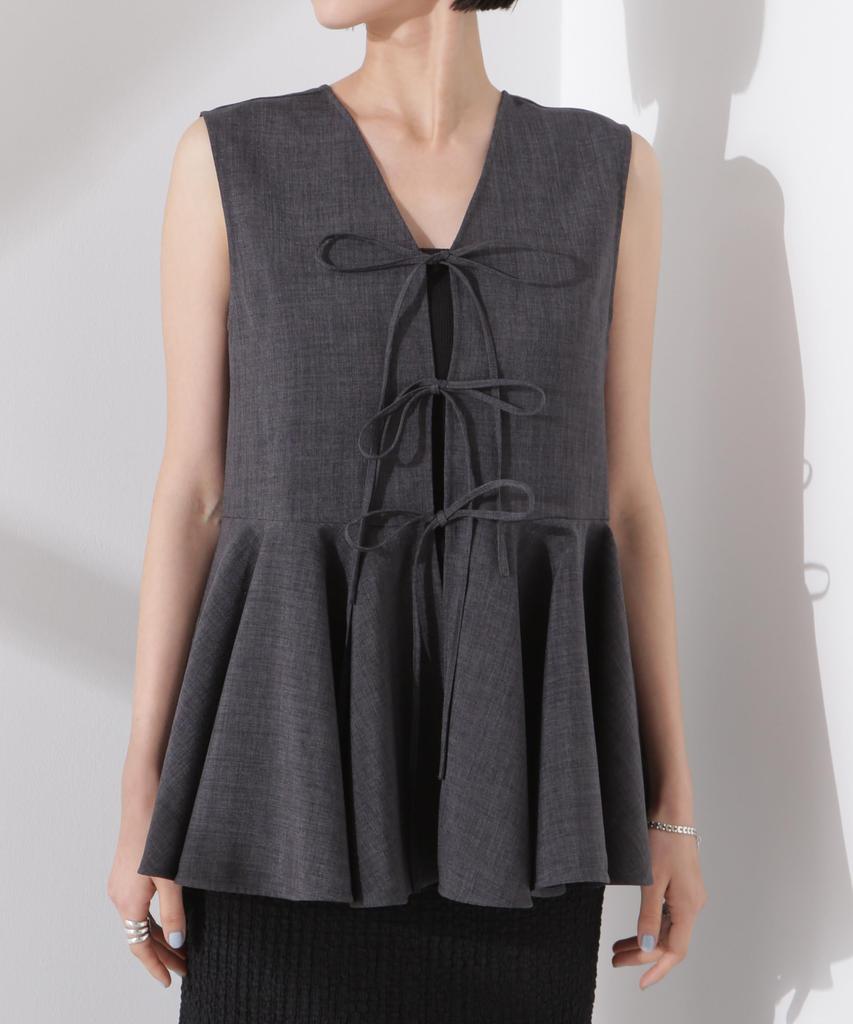 Nano Universe Vest and Blouse with Ribbon Tie Be F 040 Beige Women's Linen-Like Two-Way (Can Matched) 673-5121323