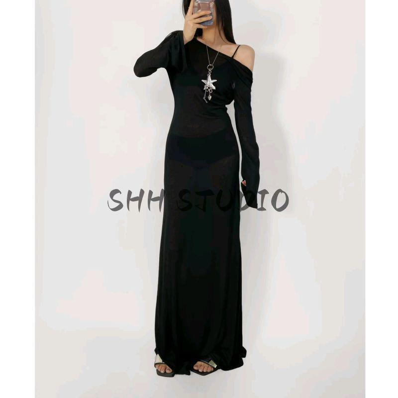 Summer New Product Women's Clothes Seaside Vacation Style Bikini Match Long Sleeves Open Back See-through Blouse Long Dress