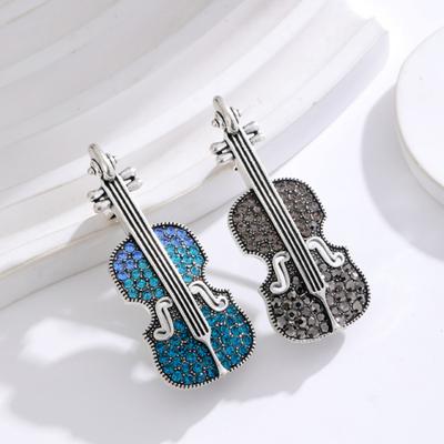 Violin Pin Badge Rhinestone Violin Brooch Crystal Metal Lapel Pins Stunning Miniature Brooch for Women Men Clothes Hats Badges Jewelry Accessories