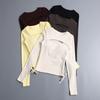 Womens Long Sleeve Yoga Top Sexy Cutout Drawstring Tight Fitness Training Sportswear