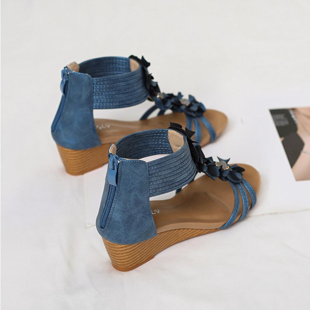 Neue Sommer Damen Böhmische Ethnische Keilabsatz Plateau Römische Sandalen, Floral Design Zum Kleid Matching