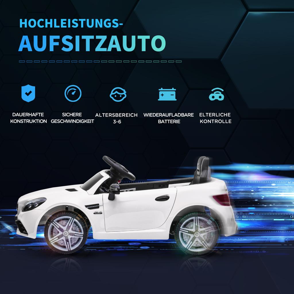 Children's Electric Car, with LED Headlights, Safety Belt, Horn, Music, 3 To 5 Km/h, White, 107 X 62.5 X 44cm