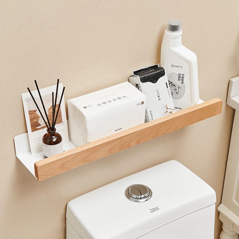 Wood Bathroom Shelving Wall Mounted Toilet Storage Holder Shampoo Shower Storage Rack Aluminum Kitchen Storage Rack White/Black