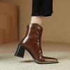 Fashion NEW Autumn Women Boots Split Leather Shoes for Women Square Toe Chunky Heel Shoes Zipper Short Modern Boots Concise Daily Shoes