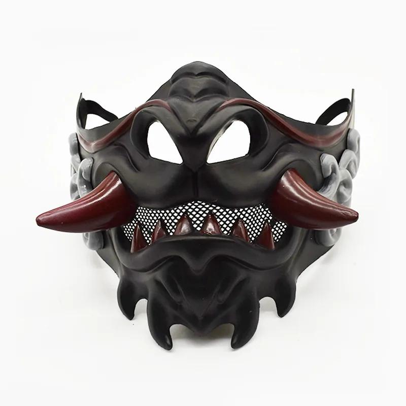 Half Face Japanese Mask Halloween Evil Devil Party Mask Toy Demon Samurai Mask Masquerade Party Wear Accessories