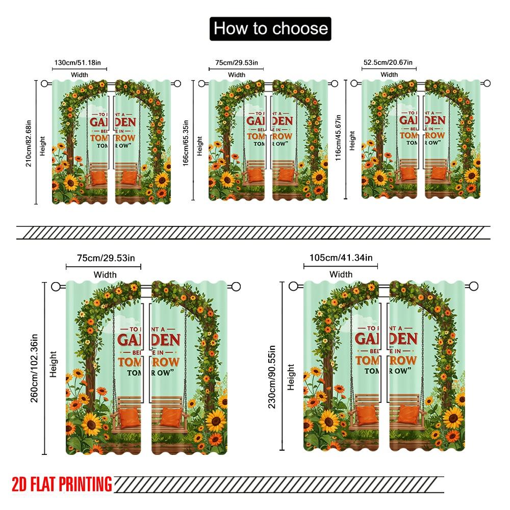 2pcs 2D Flat Printing Window Curtains Plant Garden Believe Tomorrow_a Fabric Without Electricity Birthday Party Perfect for