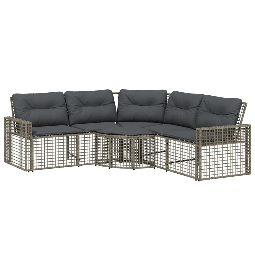 L shaped Garden Sofa with Cushions and Footstool Grey Poly Rattan