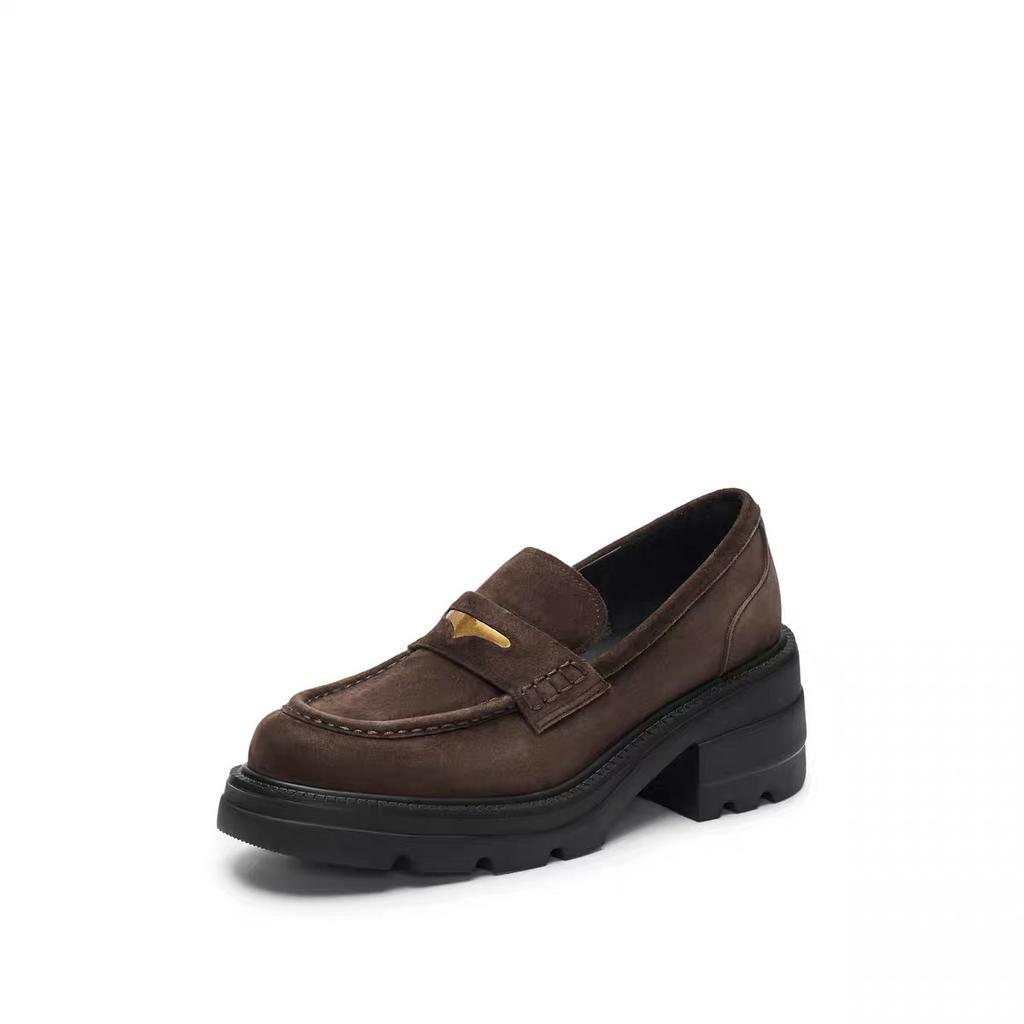 Rindslederversion~ Britischer Stil runde Spitze Einzelne Schuhe dicker Absatz dicke Sohle Loafer kleine Lederschuhe Damen faul ein Pedal Doudou Schuhe Damen
