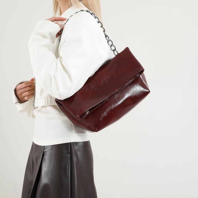 Burgundy Women Chain Shoulder Side Bag PU Leather Handbag And Purse Vintage Luxury Brand Lady Flap Sling Bag