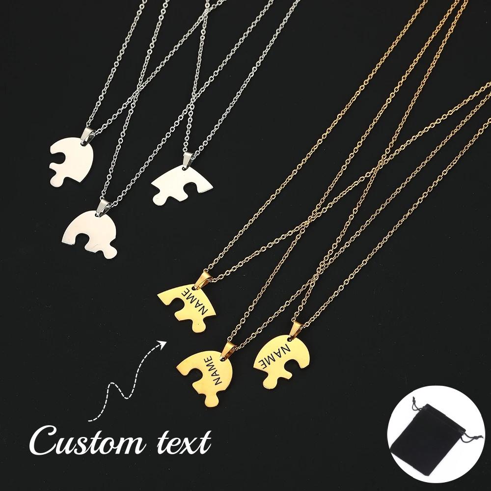 Customized Name Heart shaped Puzzle Necklace Stainless Steel Personalized Love Puzzle Friendship Necklace Family Jewelry Gift