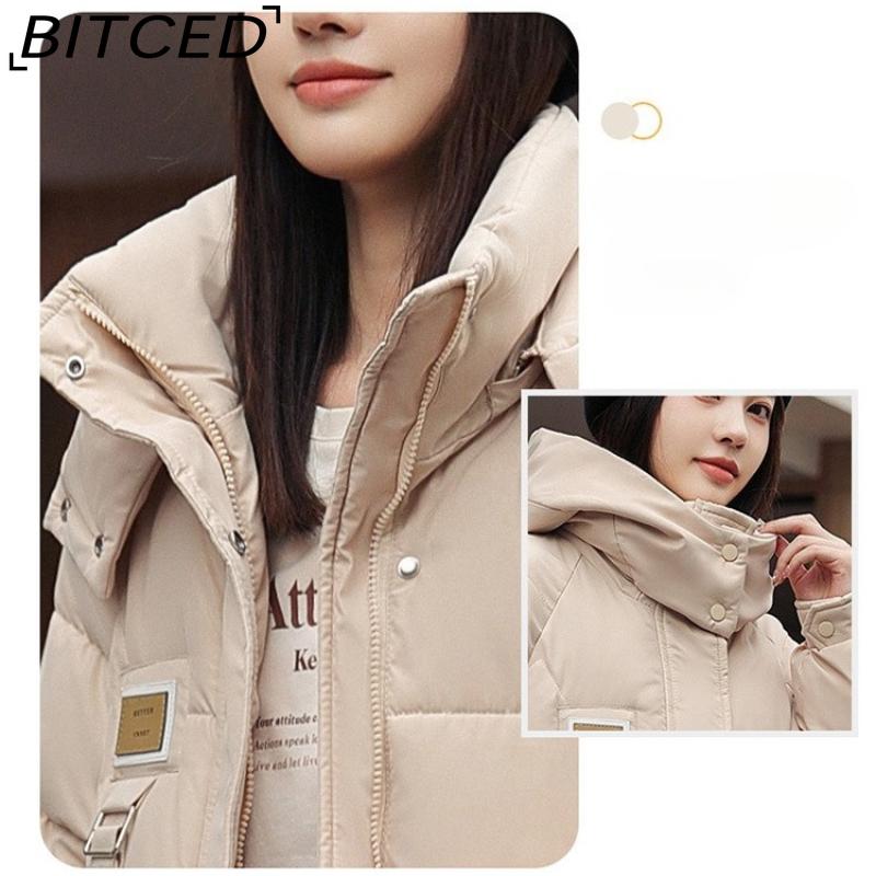 BITCED Winter Detachable Hood Cotton Coat for Women Mid-Length Thickened Cotton Coat Over-the-Knee Length Women's Cotton Jacket Outerwear