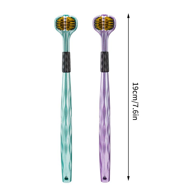 2Pcs 3D Stereo Three-Sided Toothbrush Ultra Fine Soft Hair Adult Toothbrushes Tongue Scraper Oral Care 360Celsiusleaning Teeth Brush