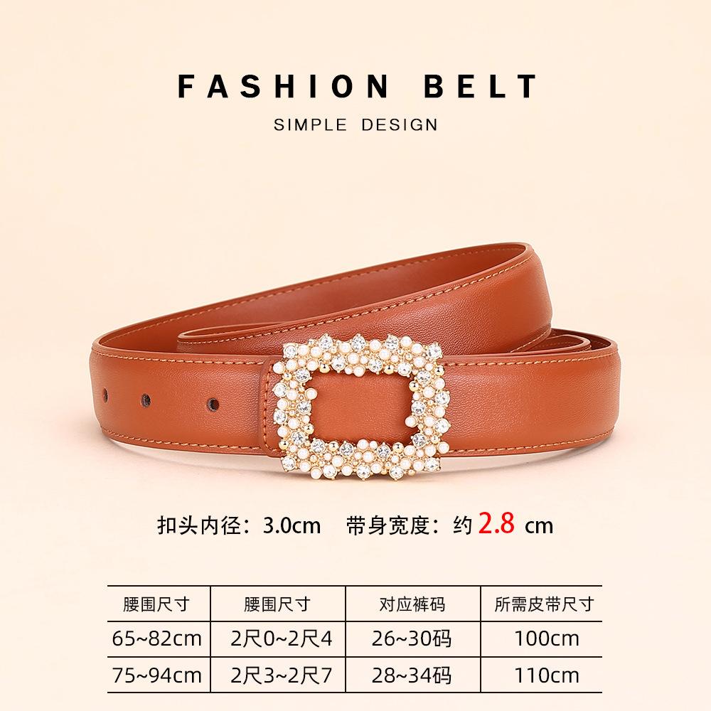 

Ремень женский ремень из натуральной коровьей кожи Niche Premium Pearl Diamond Decorative Square женский повседневный ремень 110cm оранжевый