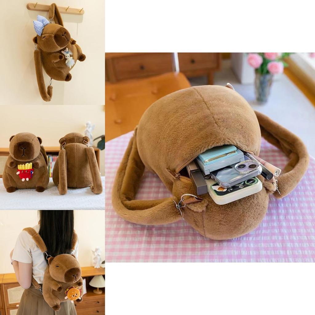 Cute Capybara Flower Burger French Fries Rabbit Decorative Plush Backpack For Girls And Kids