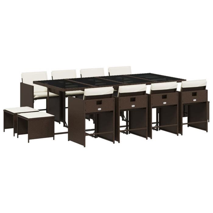 VidaXL Ensemble à manger de jardin avec coussins 13 pcs marron rotin 3277928