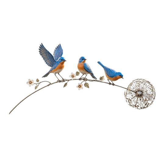 Commemorative Garden Statue Bird Floral Stake, Rustic Metal Yard Art Decorations with Dandelion Accent, Wing Sculpture Weather-Resistant for