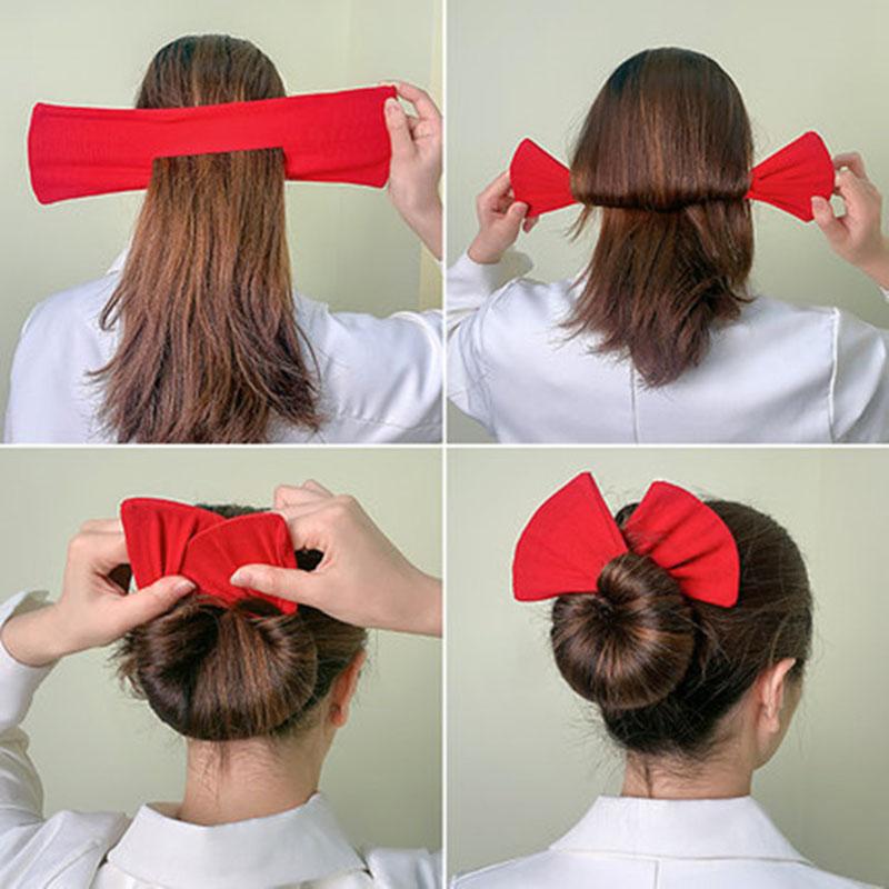 Deft Bun Hair Band Women Printed Headband Bow Donut Bun Maker DIY Hairstyle Braid Tool Ponytail Hair Twist Accessories Topknot