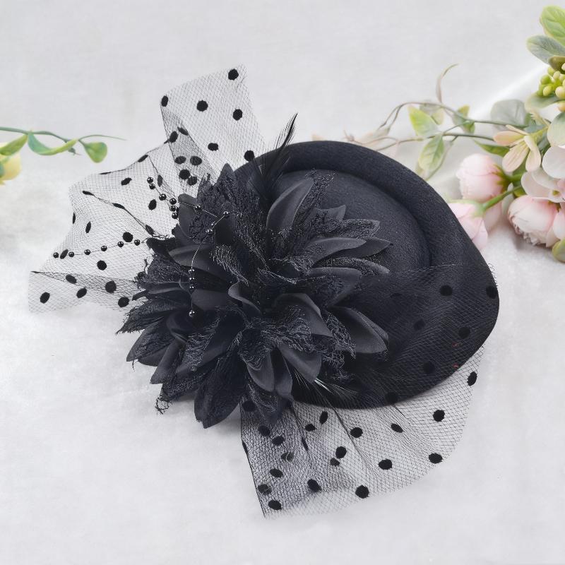 Black Pearl Feather Flower Hair Clip Hat Artificial Feather Mesh Pillbox For Women Elegant Formal Hat Jewelry Accessories