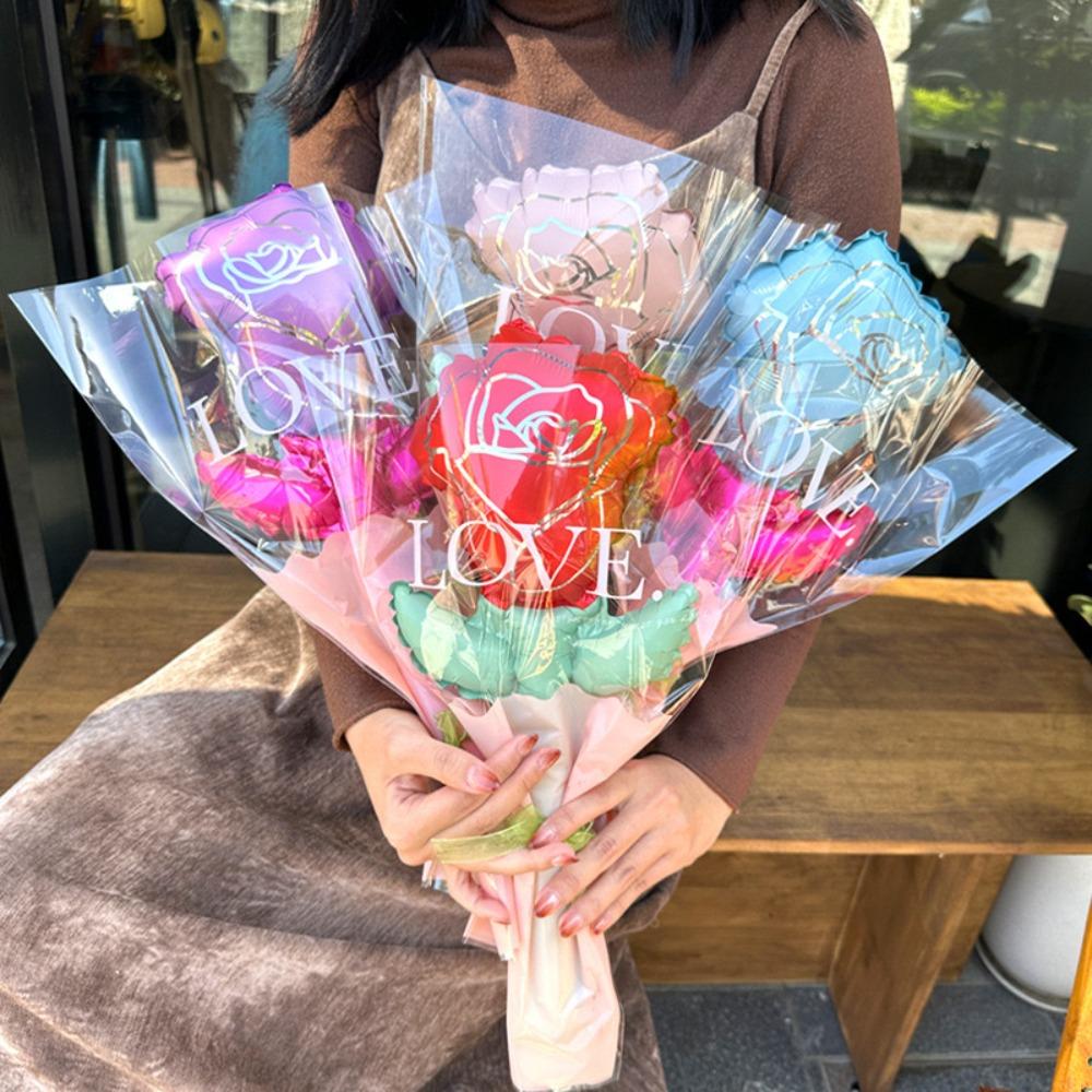 10pcs Colorful Heart Bouquet Foil Balloon Thickened Flower Balloons  Valentine's Day