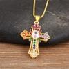 Nidin New Fashion Double Layer Jesus Cross Pendant Necklace 6 Colors For Women Men Shine Zircon Chain Link Jewelry Accessories