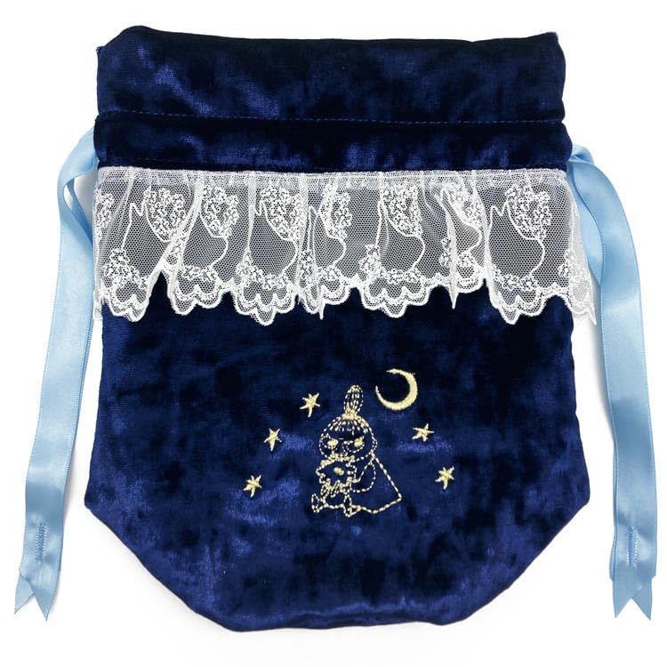 Moomin Lace Velvet Drawstring Bag Star Navy &