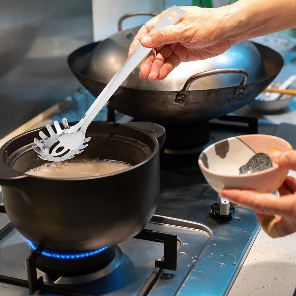Stainless Steel Spaghetti Spoon Pasta Server with Ergonomic Handle Noodle Strainer and Pasta Scoop Utensil for Home and Restaurant Use