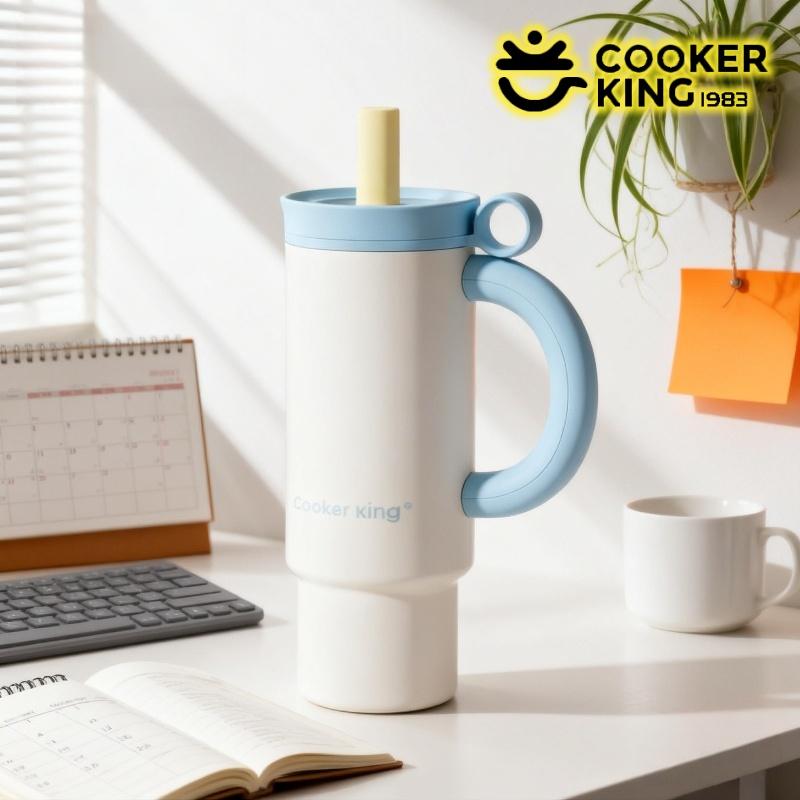 COOKER KING 1050ML Stainless Steel Vacuum Flask Large Capacity Thermos Cup with Straw Car Cup Leak-proof Keep Hot&Cold Drinkware