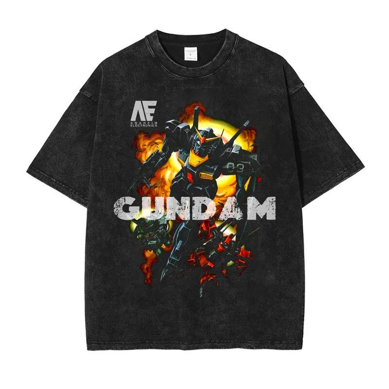 Gundam Mobile Suit Printed Tshirt Mens and Womens Washed Tshirt High Quality Vintage Cotton Tshirt Harajuku YK Tops