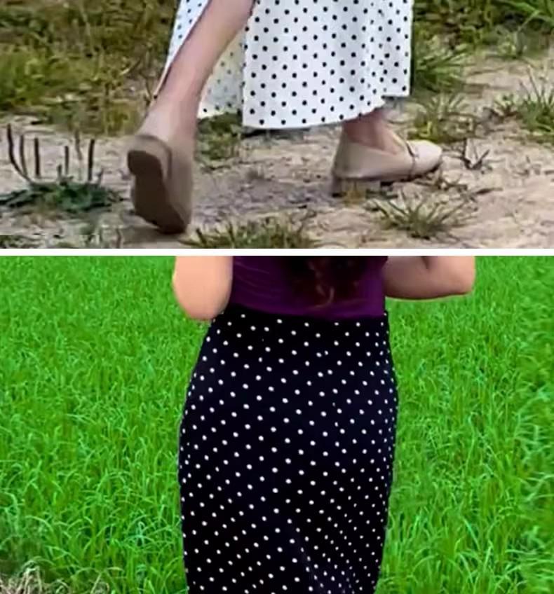 Women's 2025 Summer White Polka Dot High-Waisted Slit Skirt - Versatile & Slimming Style