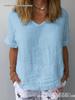 European and American Short Sleeve Cotton Linen Loose Solid Color Casual Top - Versatile and Lightweight.