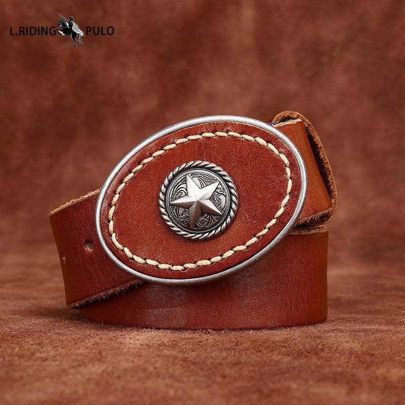 Personality Trend Wild Thick First Layer Cowhide Smooth Buckle Belt Men's Genuine Leather Buckle Retro Belt