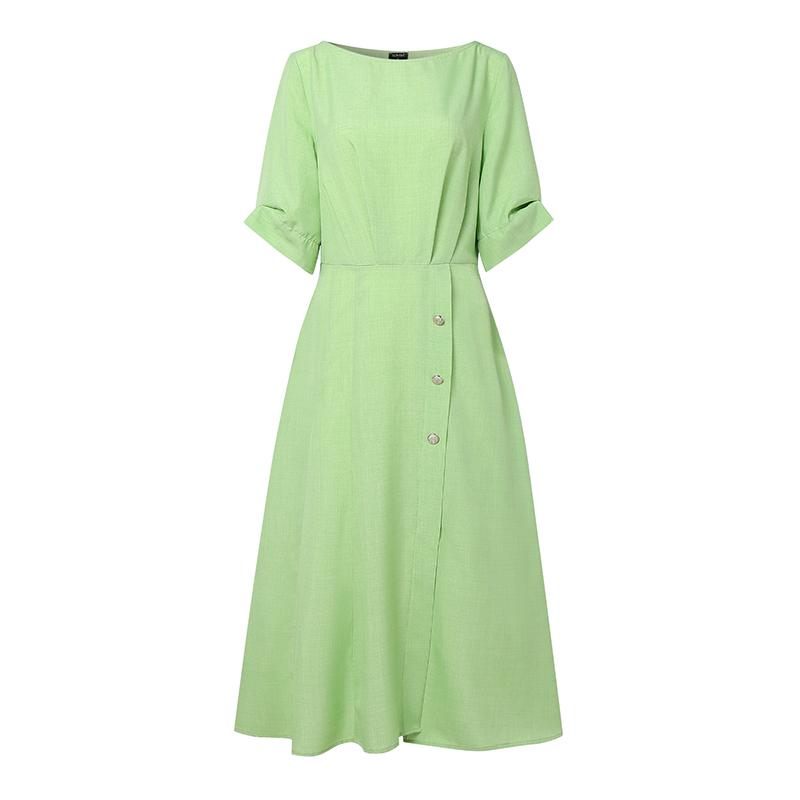 VONDA Women Elegant Casual Scoop Neck 3/4 Sleeve Long A-line Dress