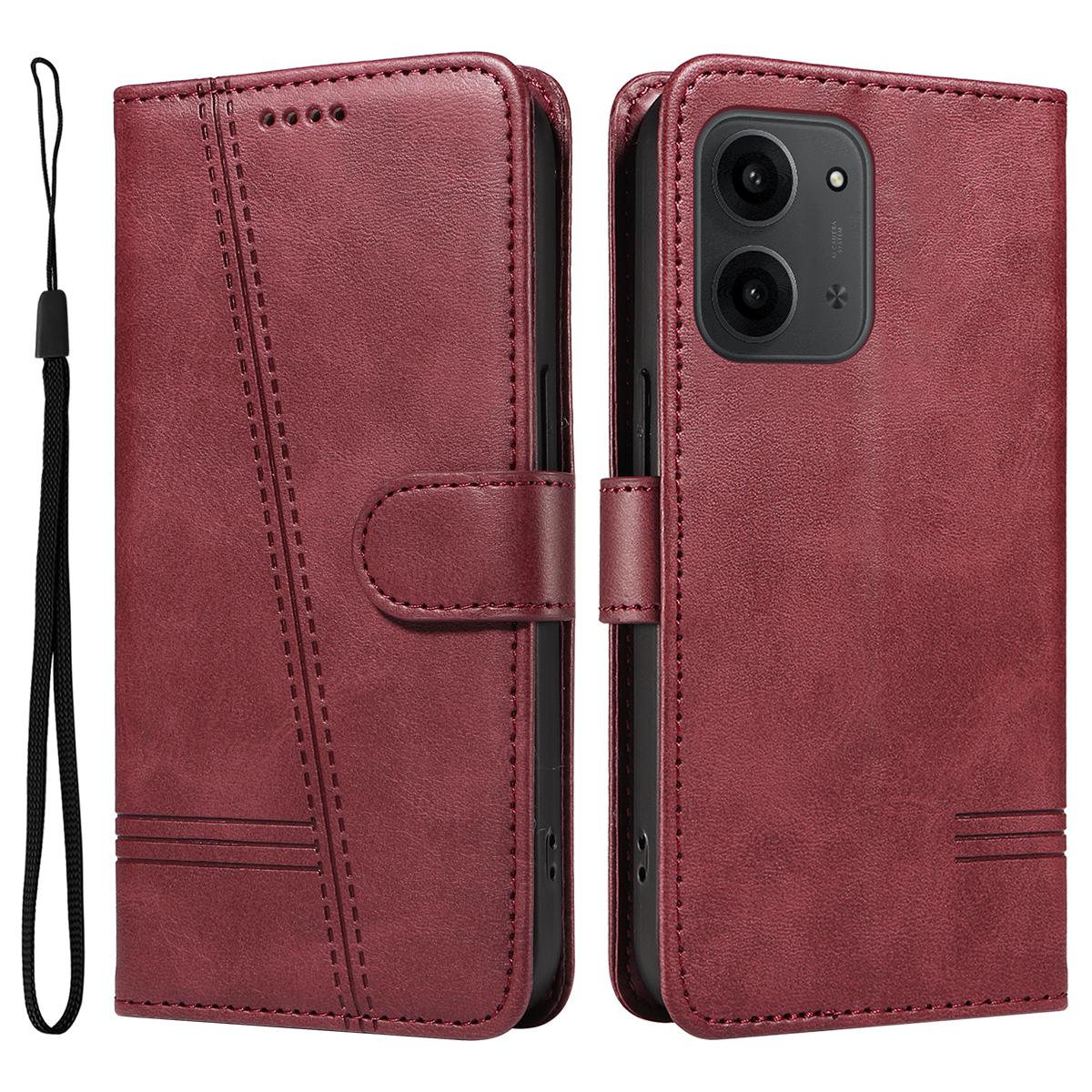 

Для Xiaomi Redmi 15C 4G (171 мм) Кошелек Чехол Т-образные линии Кожаный Чехол для телефона Подставка Wine Red